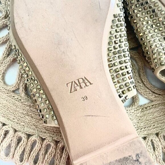 Zara Sparkly Slingback Gold Pointed Toe Rhinestone Flats Size 39 - Picture 8 of 9